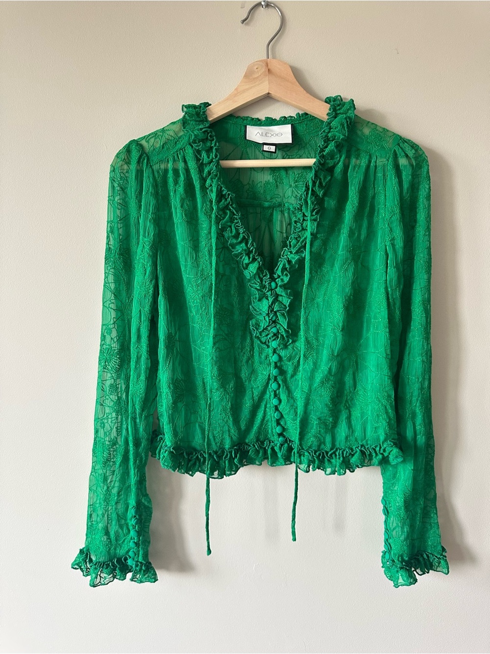 Alexis Emerald Green Ruffled Lace Button-Front Blouse